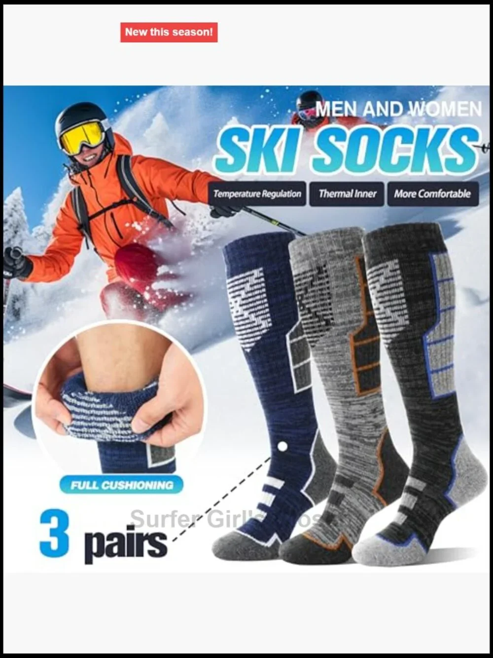 Merino Wool Knee High Ski Socks 3-Pack Thermal Warm Athletic